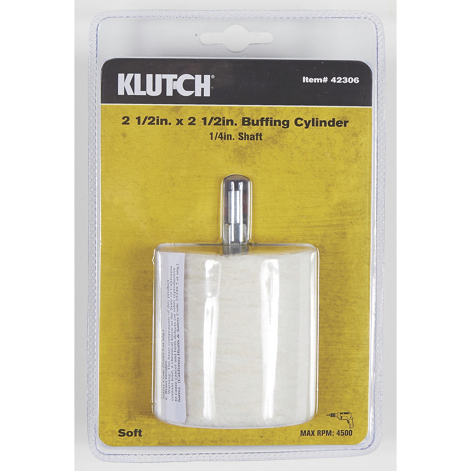 Klutch 2-1/2in. x 2-1/2in. Cylinder Polishing Wheel, For Use with 1/4in. Round