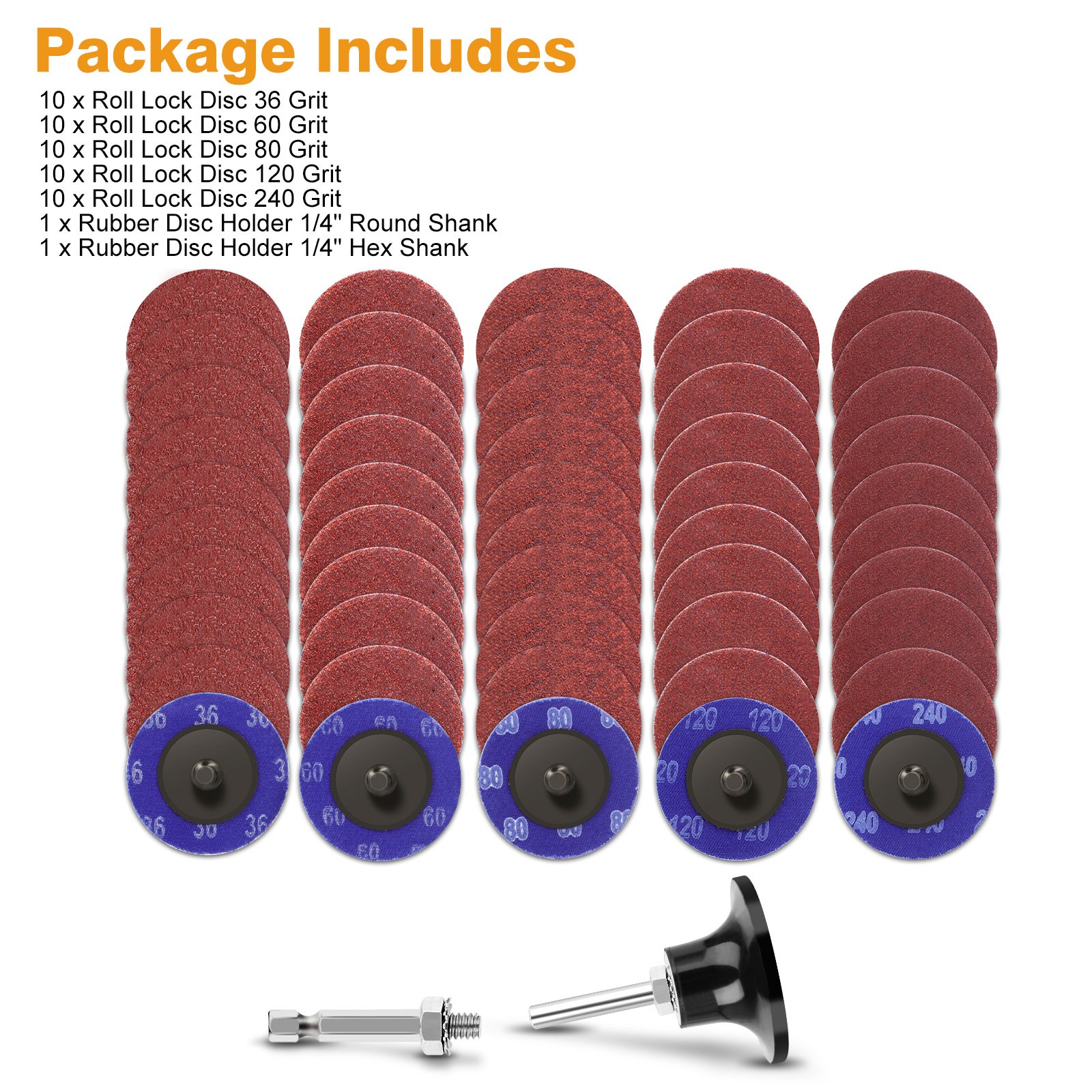 52x 2 inch Roll Lock Die Grinder Quick Change Sanding Disc 36 60 80 120 240 Grit