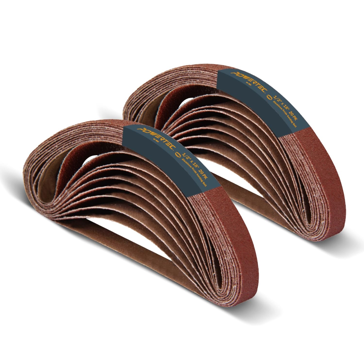 POWERTEC 1/2 x 18 Inch Sanding Belts, 40PK, 80 1/2×18 inch, 80 Grit, 40pk