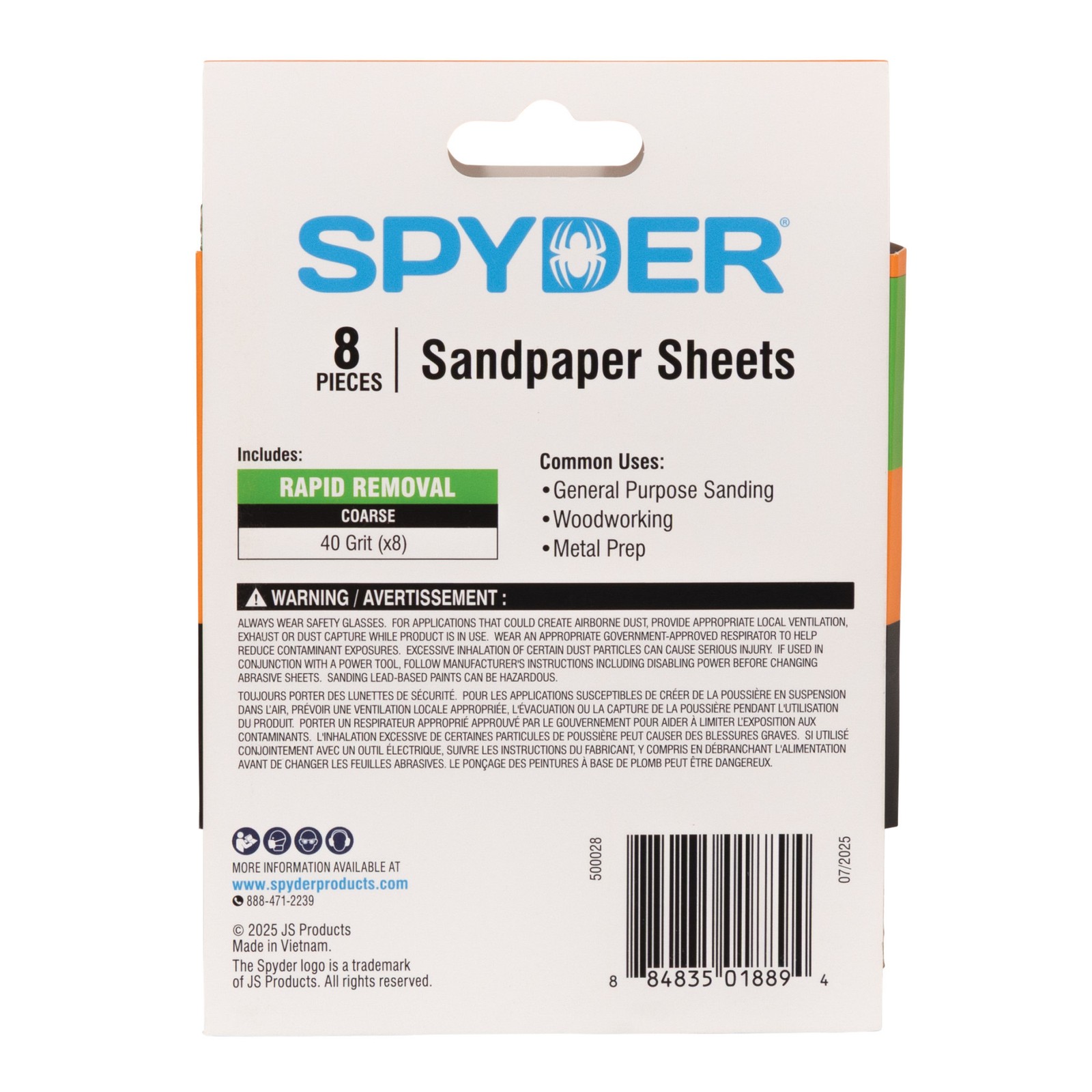 Spyder 4.5 in. x 5.5 in. 120 Grit Aluminum Oxide Sandpaper Sheets 8-Pack 500030