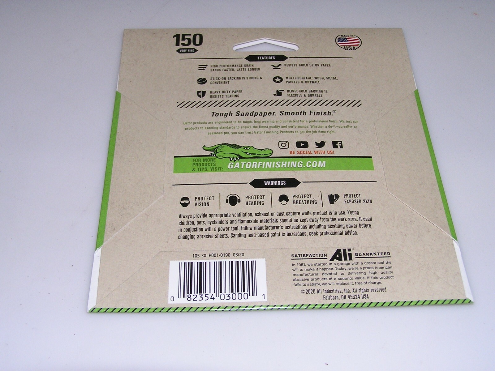 Gator 3000 5″ Stick-On Sanding Discs, 150 Grit, Very Fine, No Holes, 4 Pack