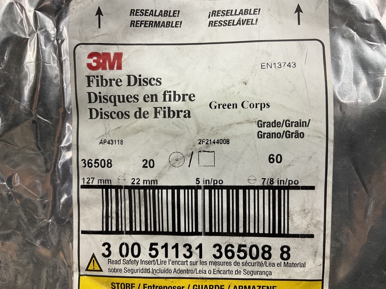 20 PACK – 3M 36508 Green Corps Fibre Grinding Sanding Discs 5″ X 7/8″ 60 Grit