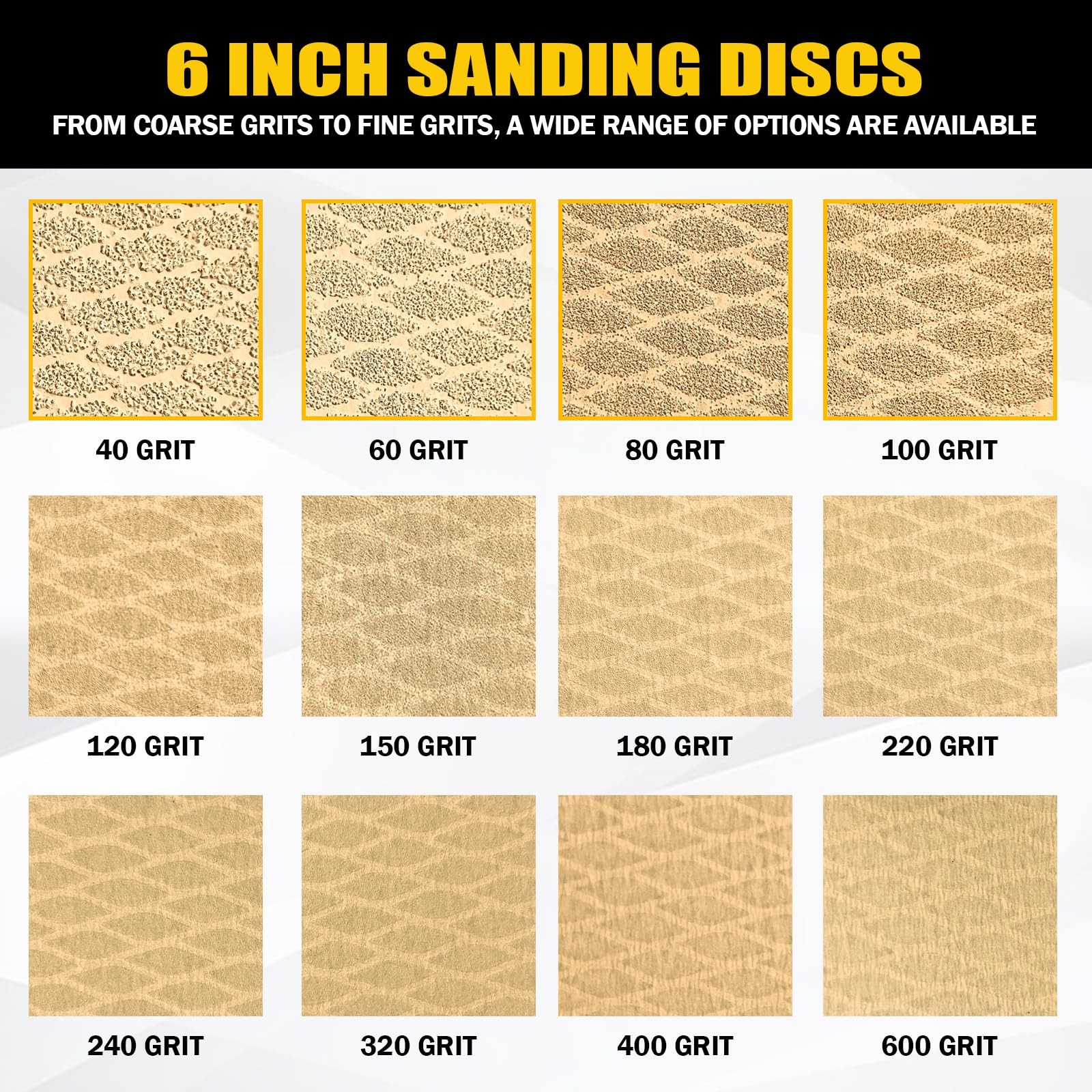 Huzeew 60Pcs 6 Inch 6-Hole Hook&Loop Sanding Discs, 60 Grit Diamond Yellow Sa…