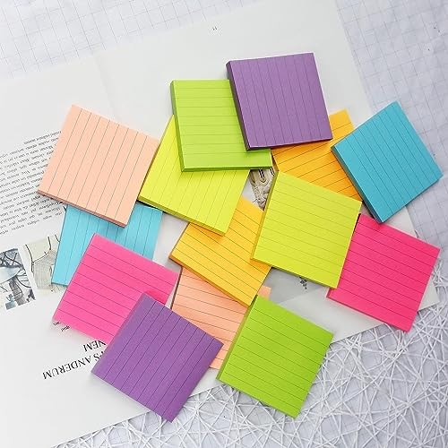 6 Bright Color Lined Sticky Notes Self-Stick Notes 3 in x 3 in, 100 3×3 in