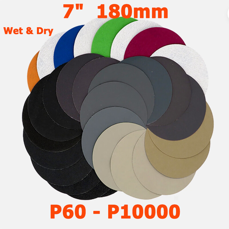 7″ 180mm Wet & Dry Round Sanding Discs Hook and Loop Sandpaper Grit P60 – P10000