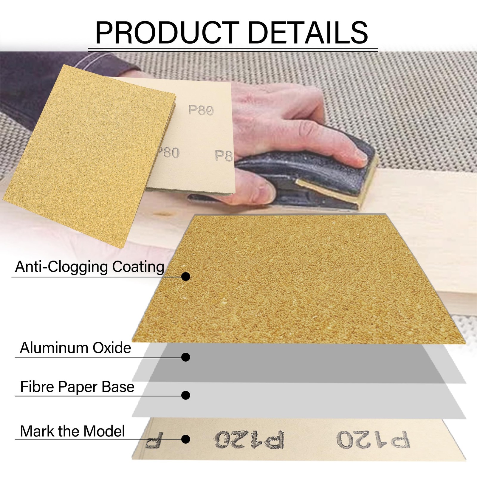 50 PCS 5.5×4.5 In 1/4 Sheet 80400 Grit Drywall Wood Sandpaper Assortment