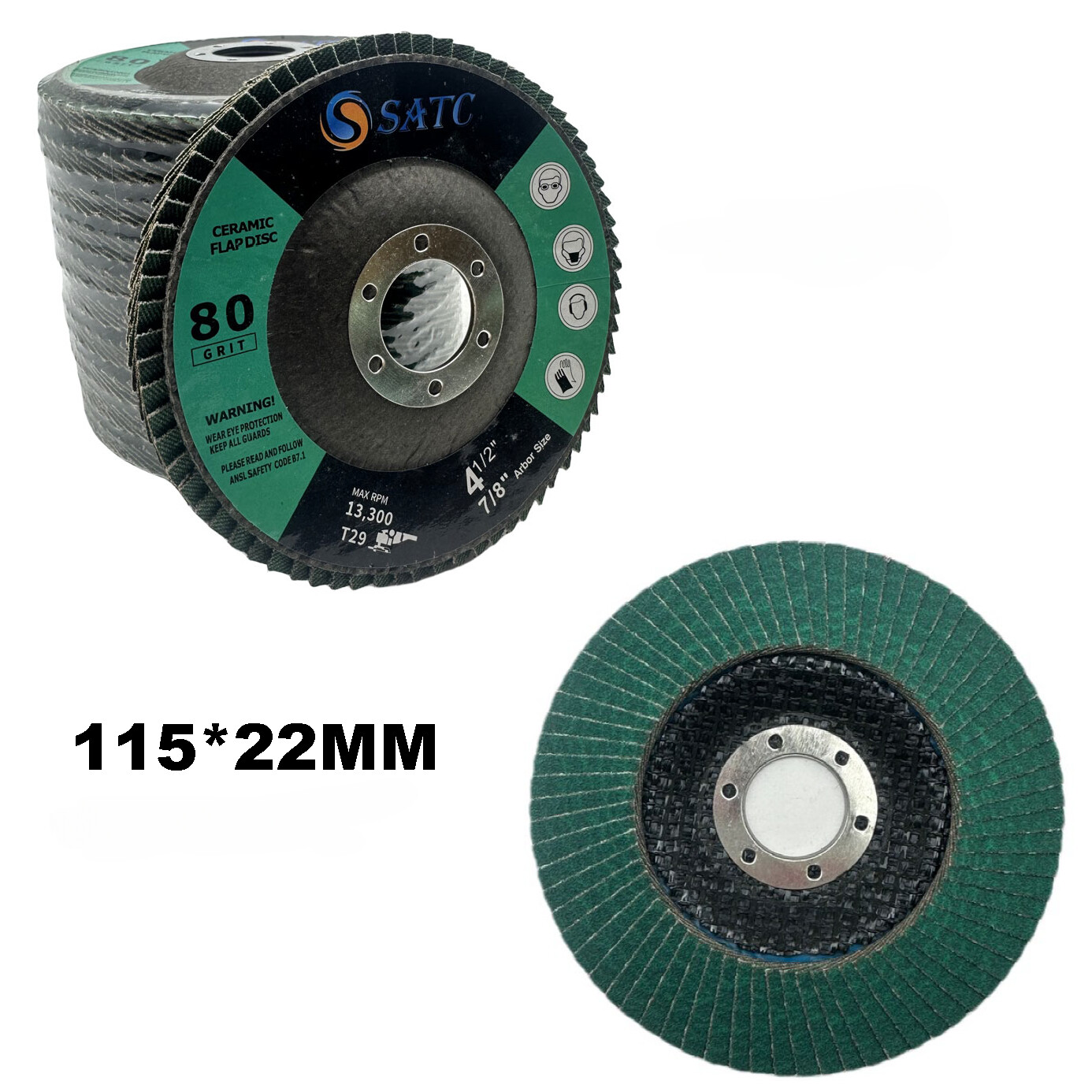 200PCS 4-1/2″ Ceramic Flap Discs 60Grit Green Type 29 For Grinding and Polishing