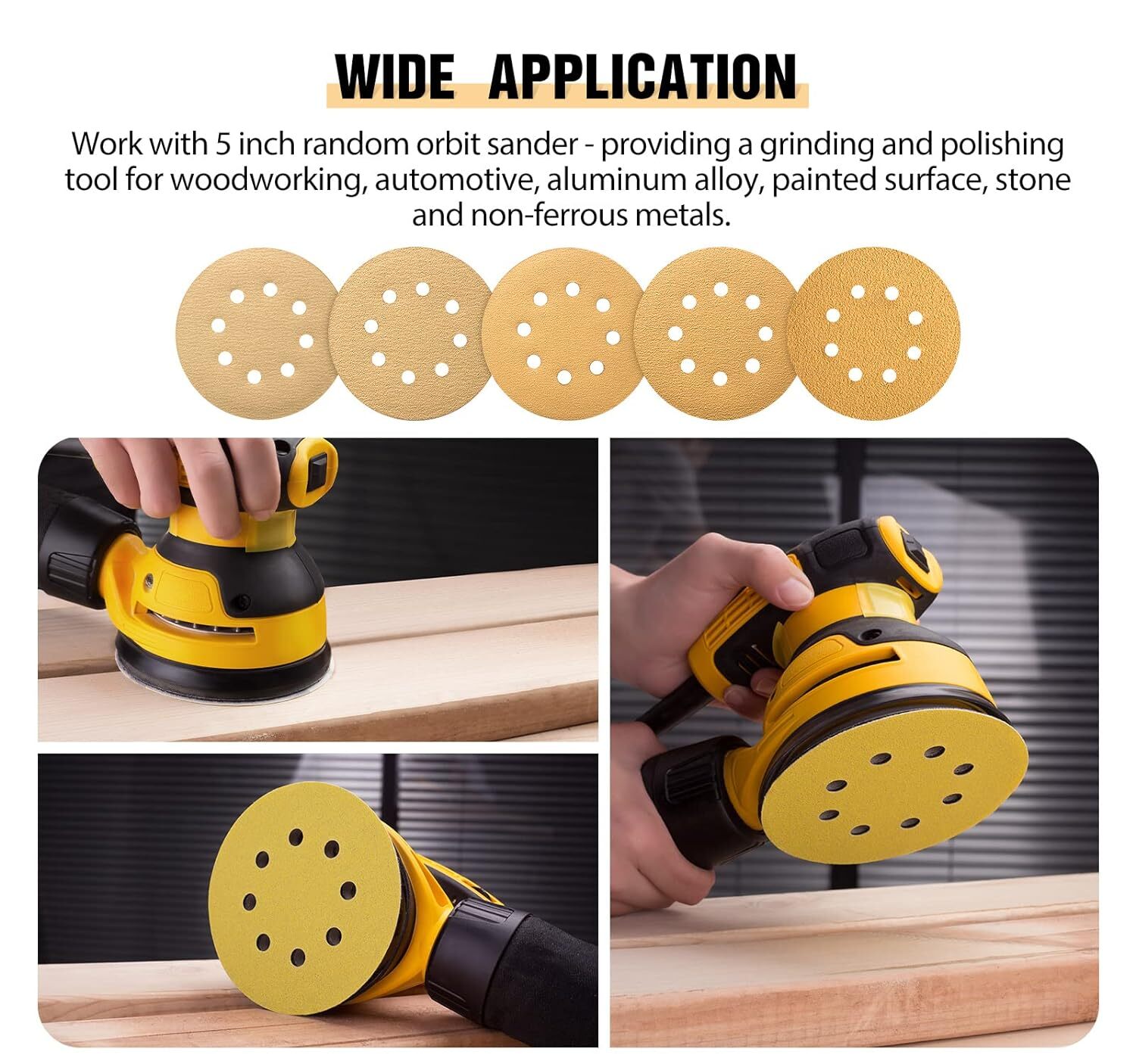 200PCS Sanding Discs 320 Grit 8 Hole 125mm Hook & Loop Sandpaper for DA Sanders