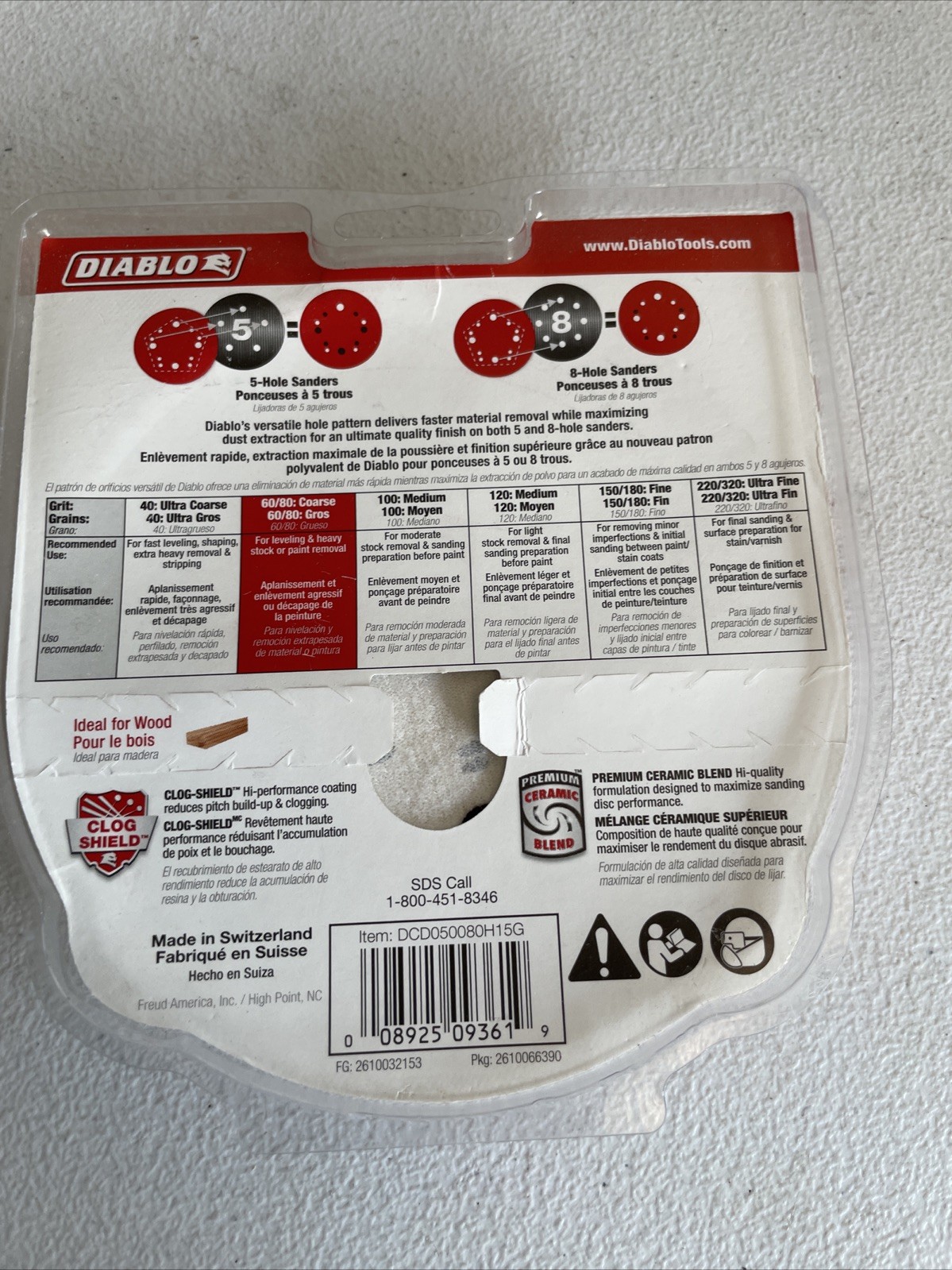 Diablo 5″ 80 Grit Hook and Lock Ceramic Blend Sanding Discs – Pack of 15