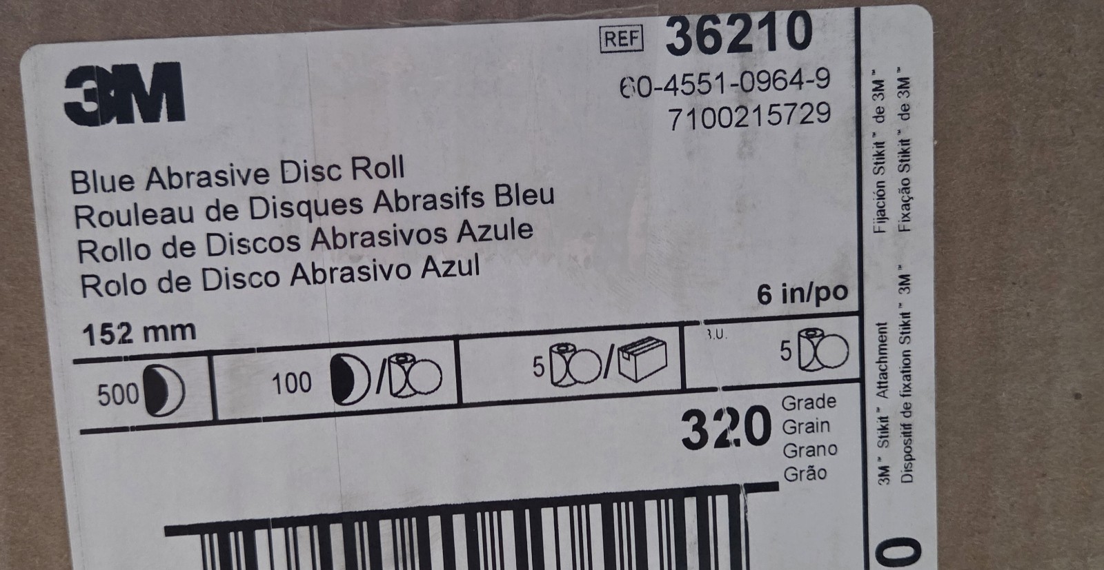 3M 6 Inch Diameter 320 Grit Abrasive Disc Roll -36210 5 rolls