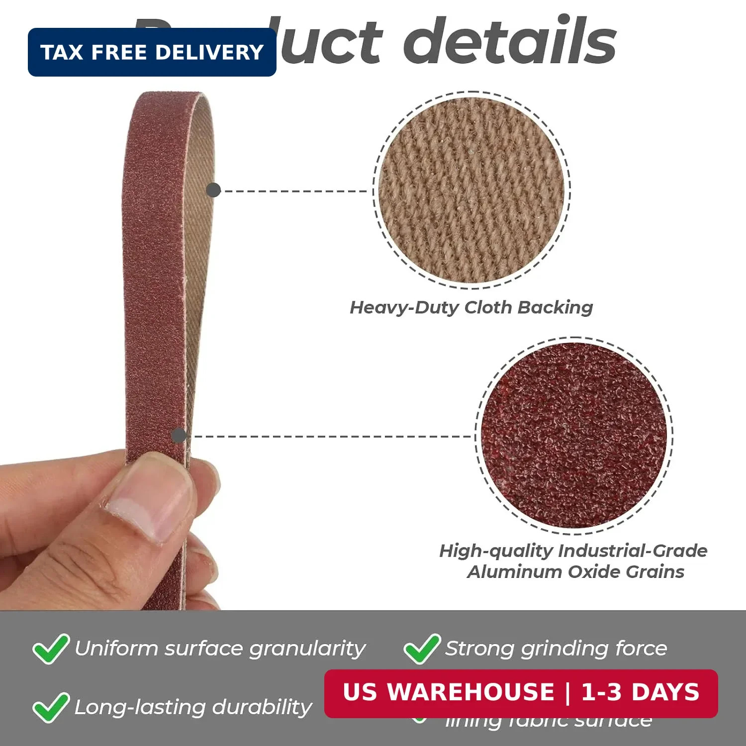 1/2 x 18 Inch Sanding Belts, 20 Pcs, 4 Each of 60/80/120/180/240 Dark Red