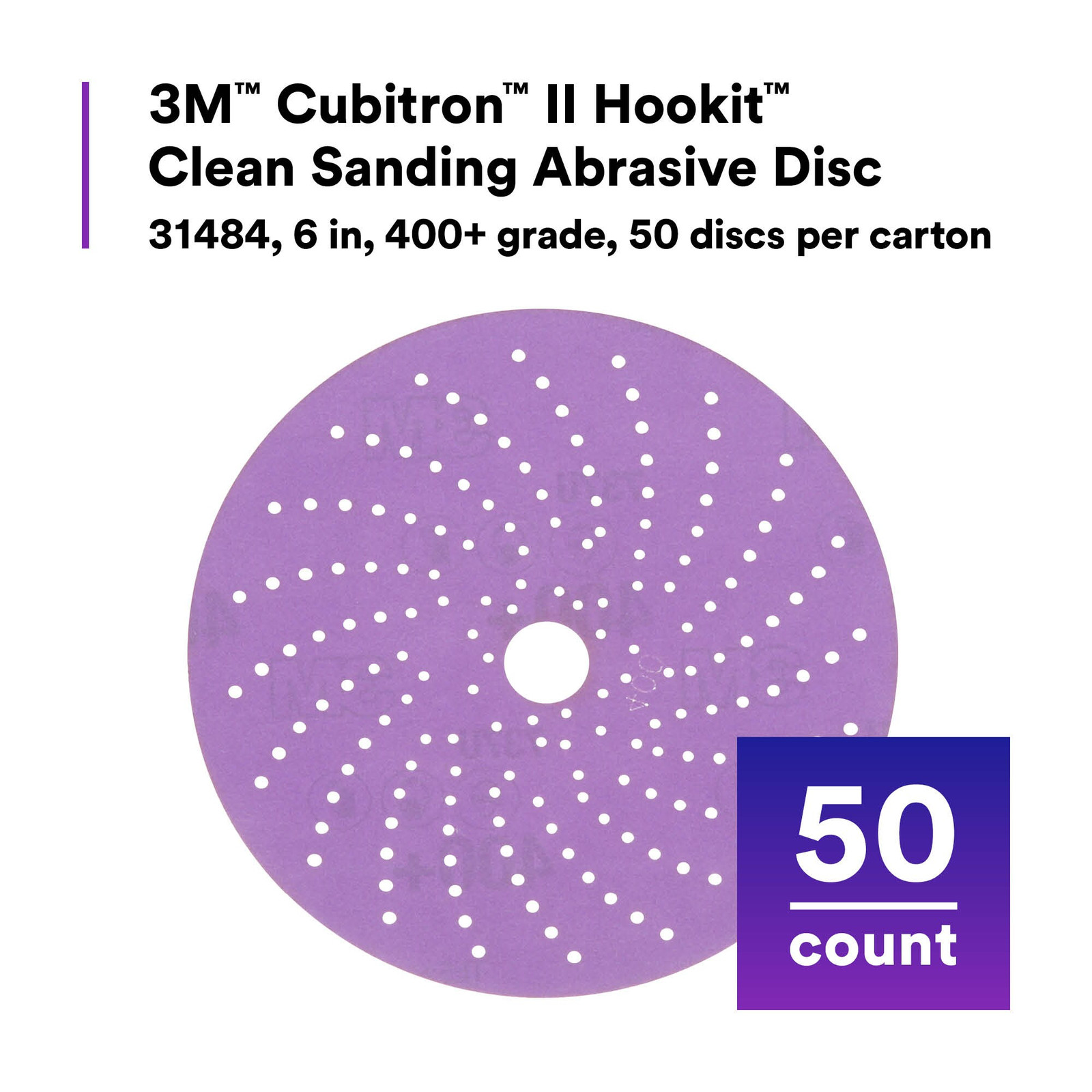 3M Cubitron II Hookit Clean Sanding Abrasive Disc, 31484, 6 in, 400+grade