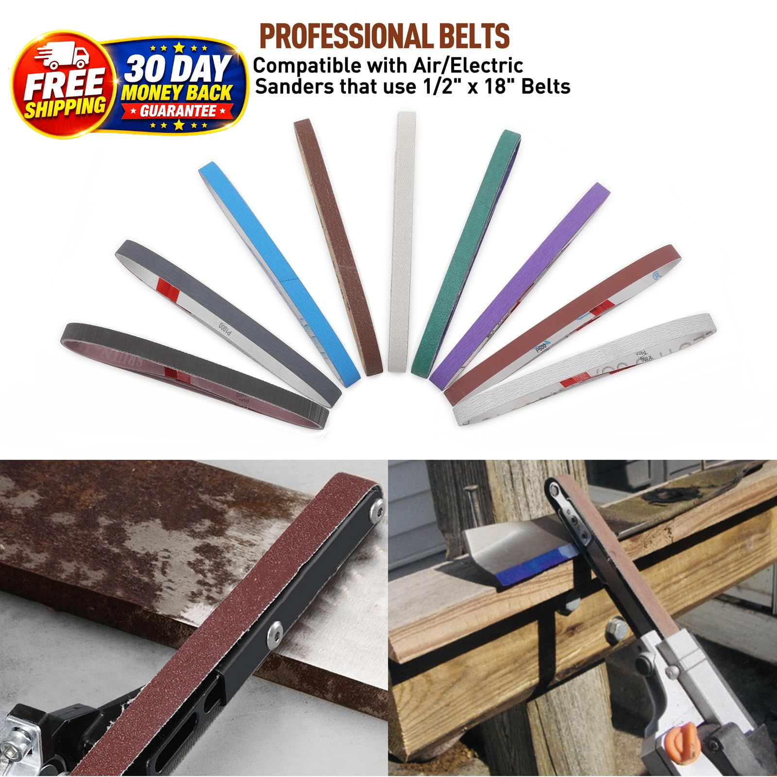 36 Pcs Sanding Belts Set 1/2×18 Assorted Grits for Belt Sander Woodworking
