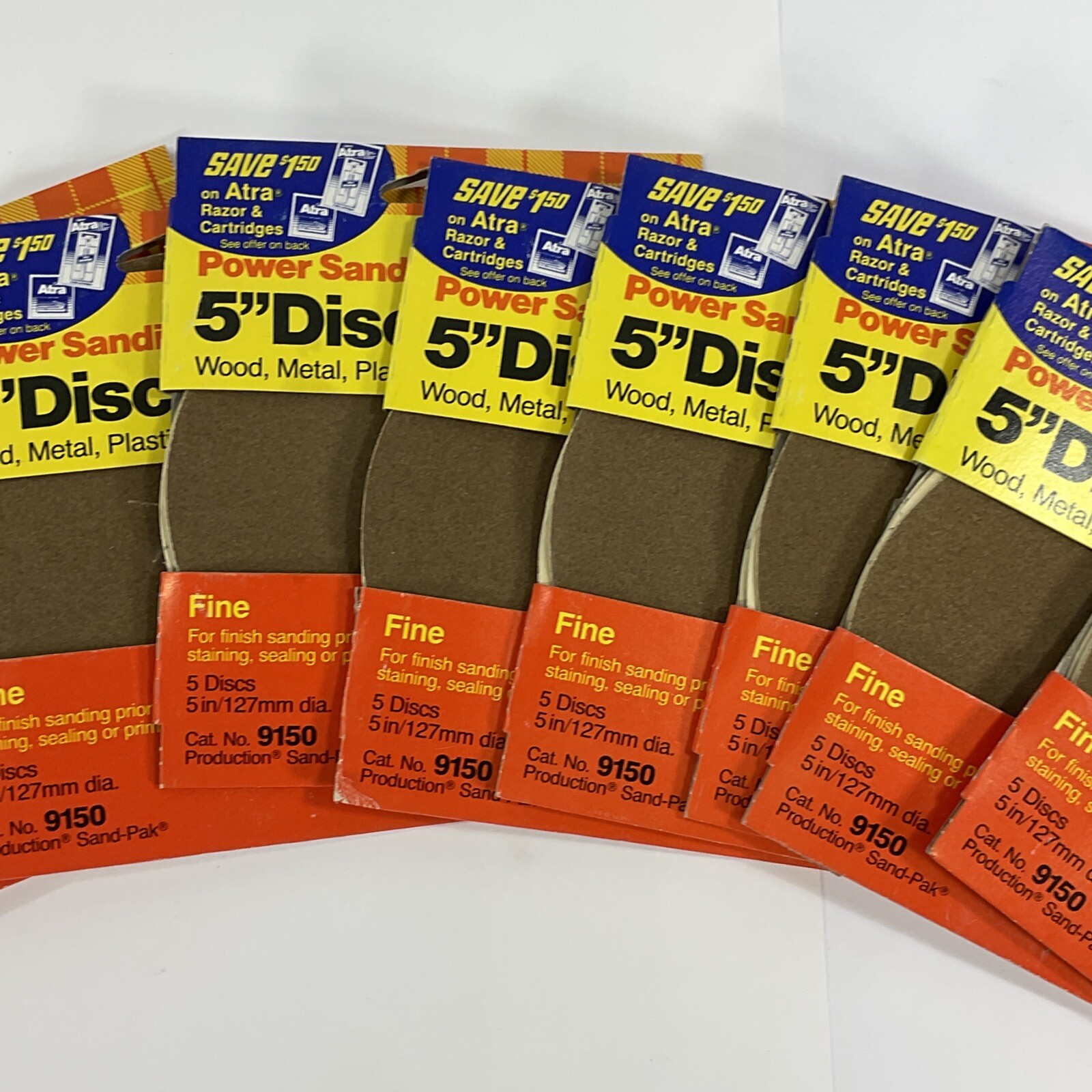 9 NEW 3M 9150 PACKS (5) SHEETS 5″ ROUND CENTER MOUNT FINE GRIT SANDPAPER 127mm