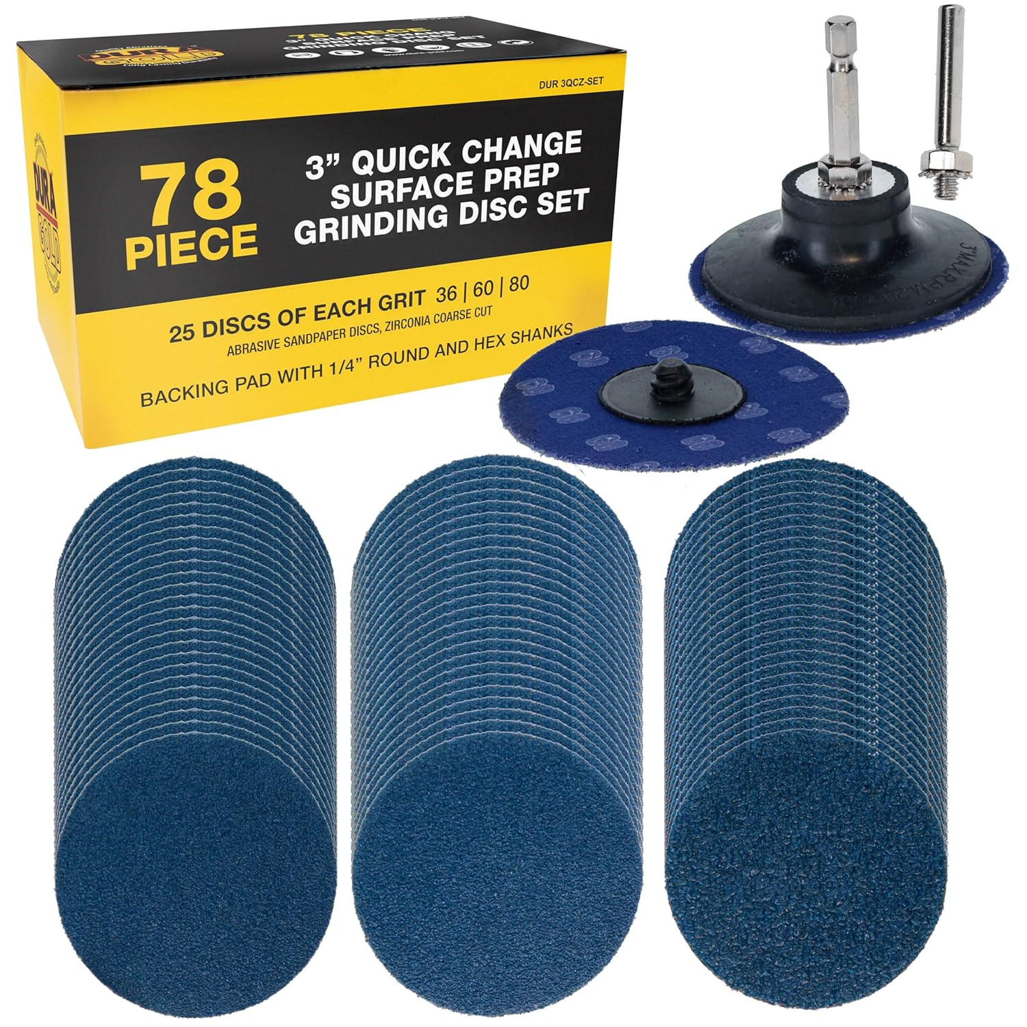 3 Inch Grinding Discs, 36, 60 & 80 Grit (25 Disc Each), R-Type Adapter & Backing