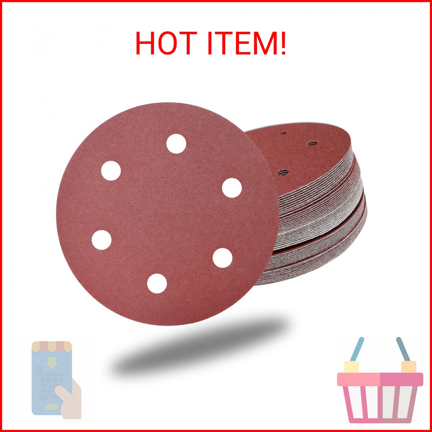 50 PCS 9 Inch 6 Hole 120 Grit Drywall Sanding Discs – 9″ Hook & Loop Aluminum Ox