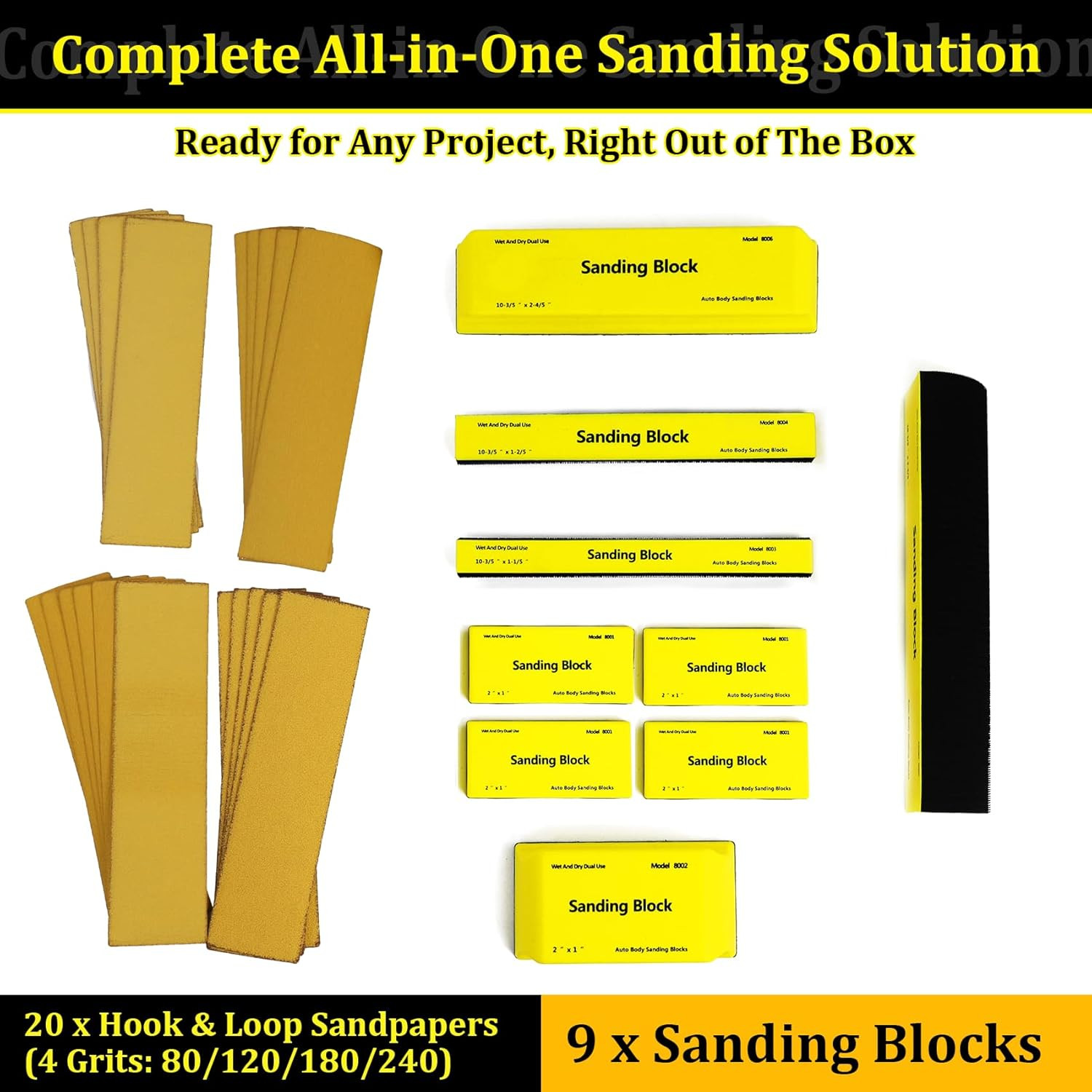 Upgrade 9 Pieces of Sanding Block Kit, Hook and Ring Design, Including 20 Pieces