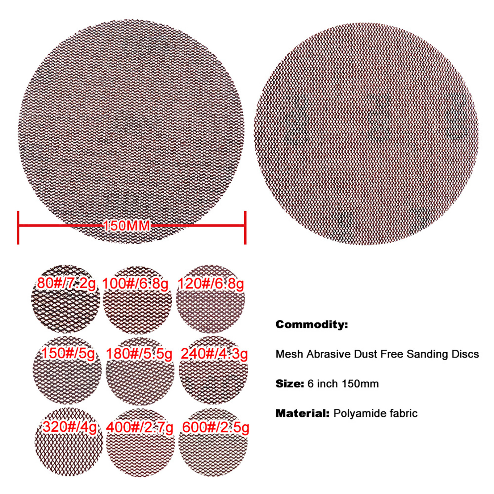125/150mm Mesh Abrasive Sanding Discs Hook and Loop Sanding Pads 60-1000 Grit