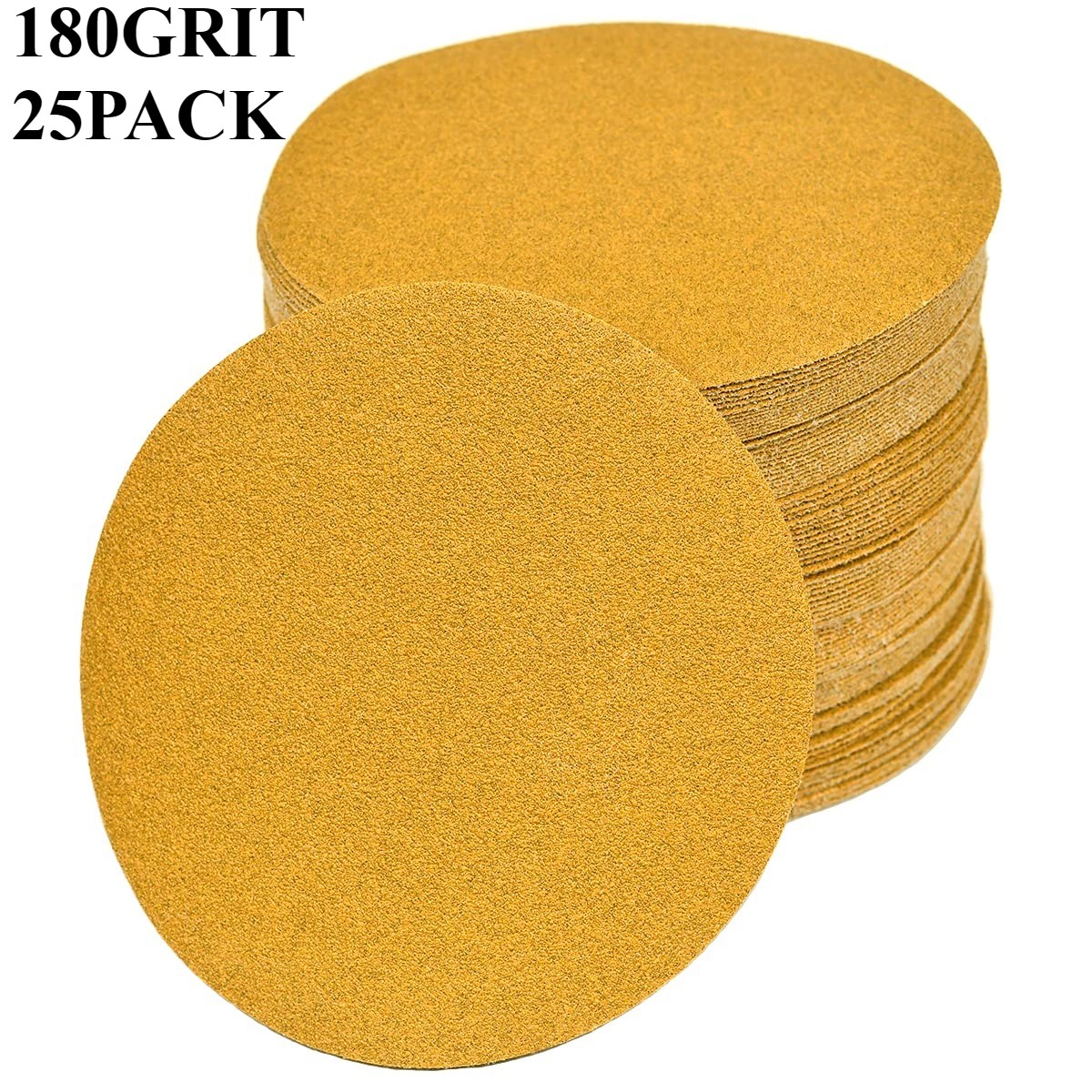 25PCS 150mm 6 Inch Gold sandpaper No Hole Hook & Loop Grip Sanding Disc 180 Grit