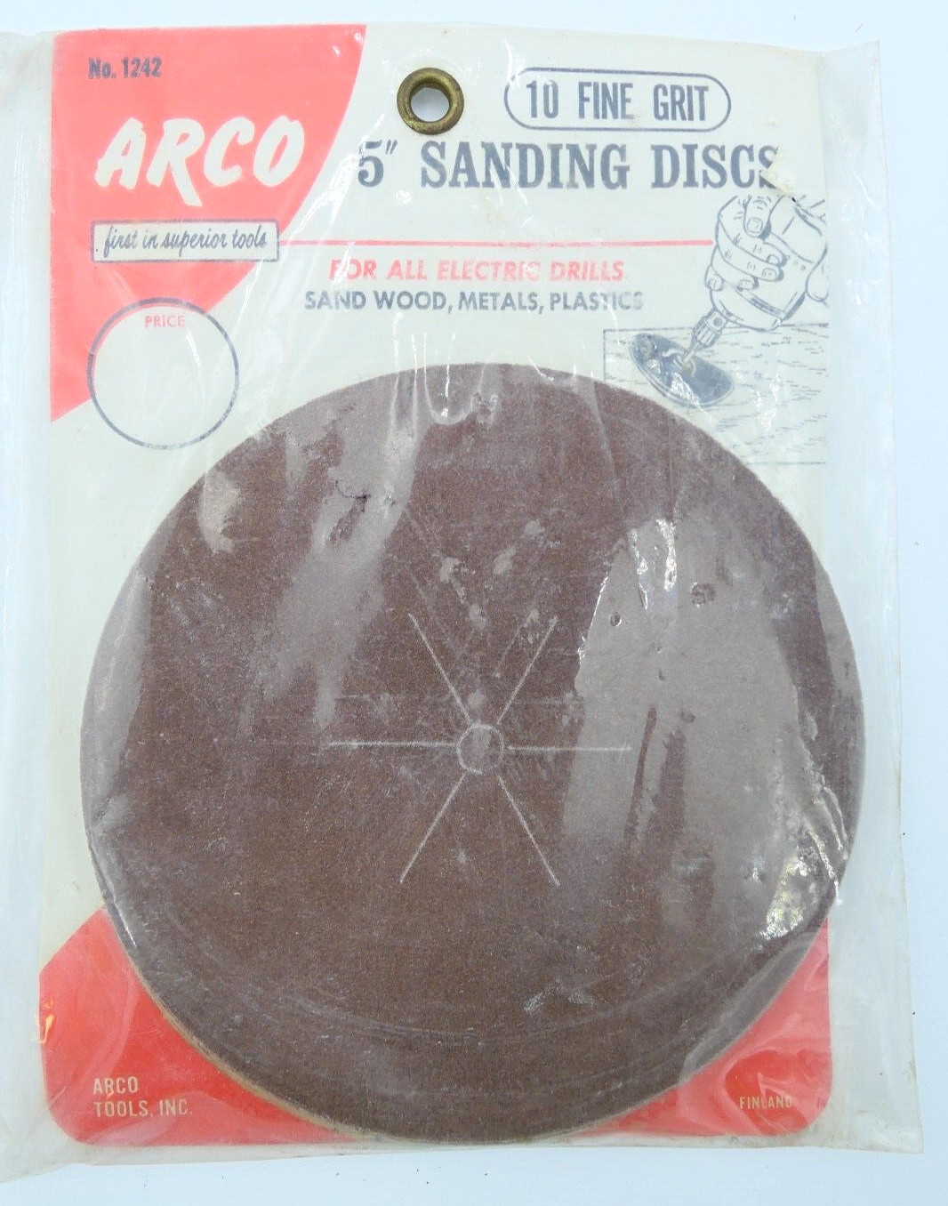 Vintage Arco 5″ Sanding Discs No.1242 10Pk Fine Grit For All Electric Drills NOS