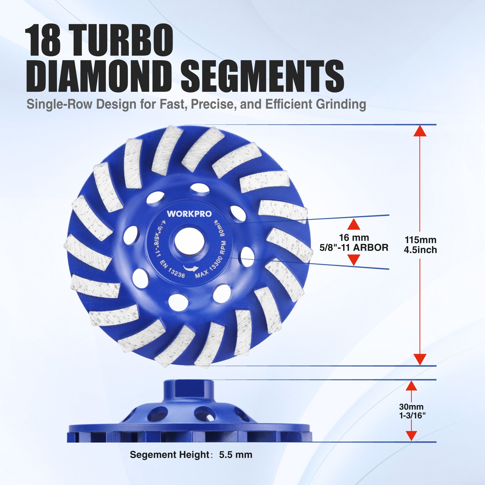WORKPRO 4.5 Inch Diamond Cup Wheel Concrete Grinding Disc Turbo Grinding Wheel