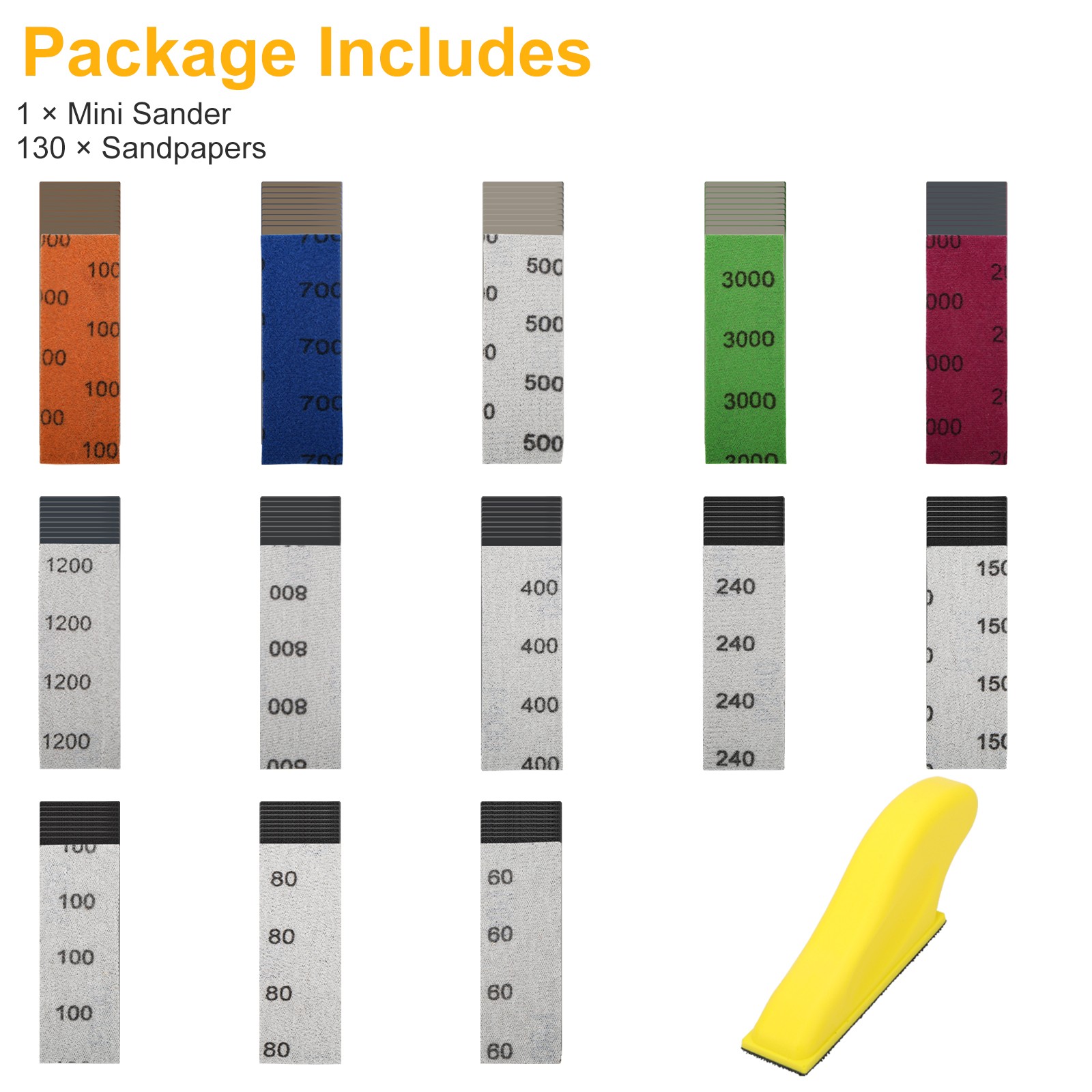 130PCS 60-10000 Grit Wet Dry Sandpaper Set Microfine w/ Mini Hand Sanding Block