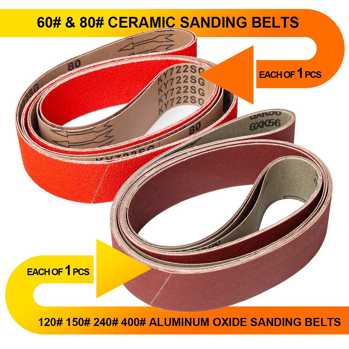 Sanding Belts 2×72 Inch 51x1829mm Ceramic Aluminum Oxide Assorted kit 6 Pa