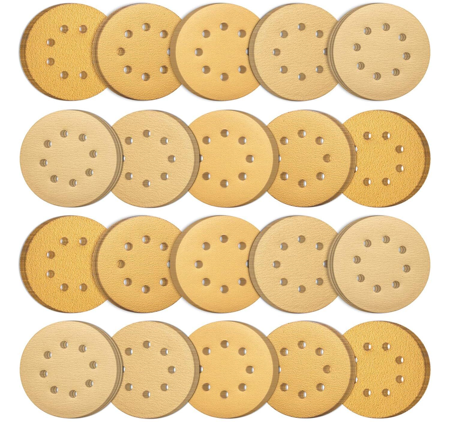 200PCS Sanding Discs 320 Grit 8 Hole 125mm Hook & Loop Sandpaper for DA Sanders