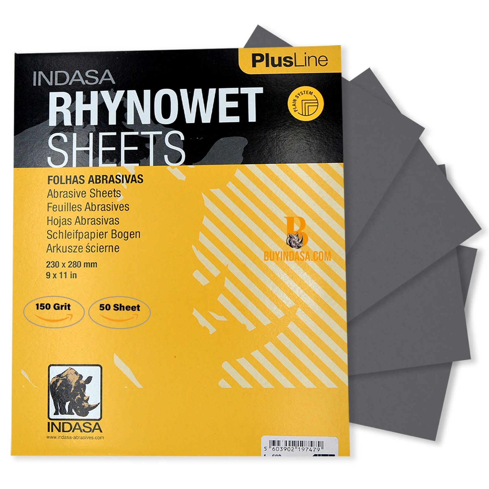 Indasa 50 PCS 9×11” Rhynowet Wet & Dry Sandpaper Sheets, 80-2500 Grit Range