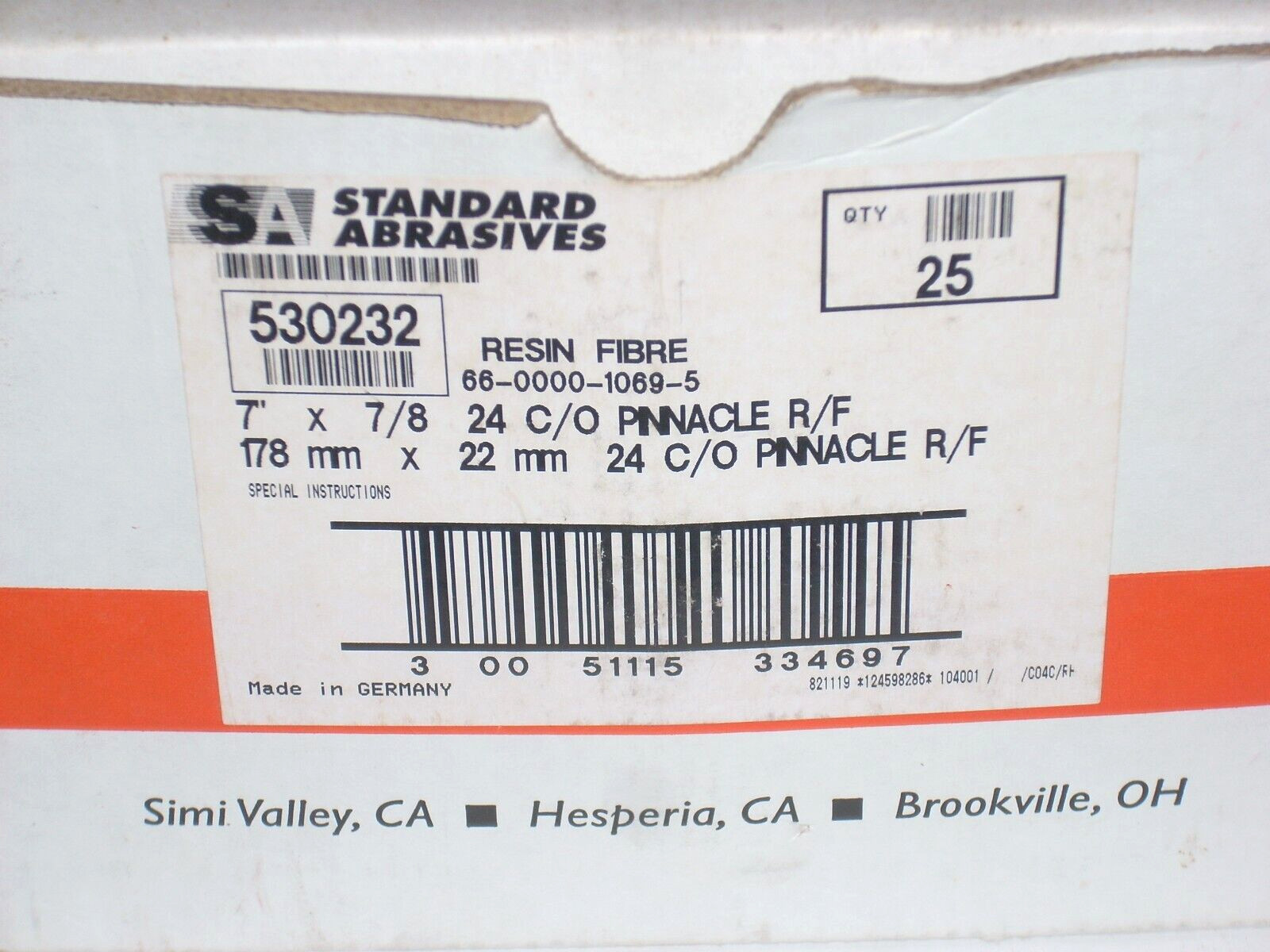 Standard Abrasives 7 x 7/8 Resin Fibre Sanding Discs 24 Grit Ceramic 25pk