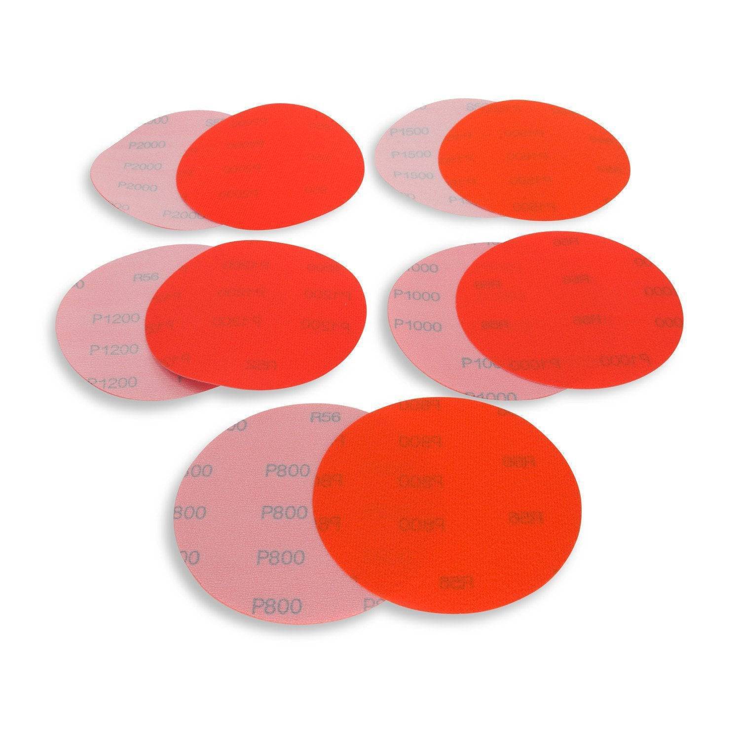 5″Hook n Loop Film Sanding Discs Industrial Grade Orange 400-3000 Grit 10 Pack