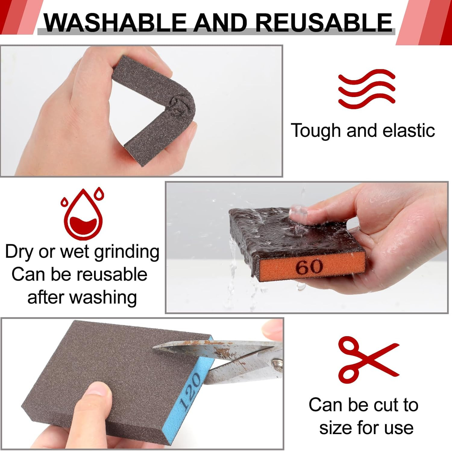 8 Pack Sanding Sponge Blocks, Assorted Grits for Wood, Metal & Drywall