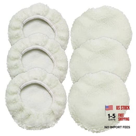 6 PCS Car Polishing Bonnet Buffing Pad Lamb 7-8 Inch White (Lamb Fleece)