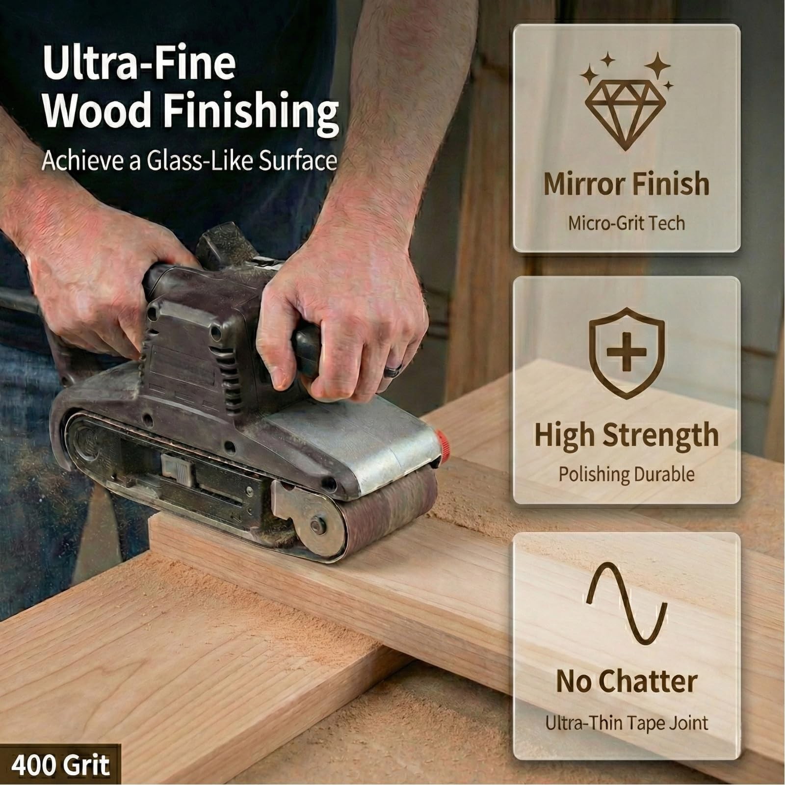 KTHUA 20Pack 3×21 Sanding Belts 400 Grit — Fine Surface Polish for Woodworkin…