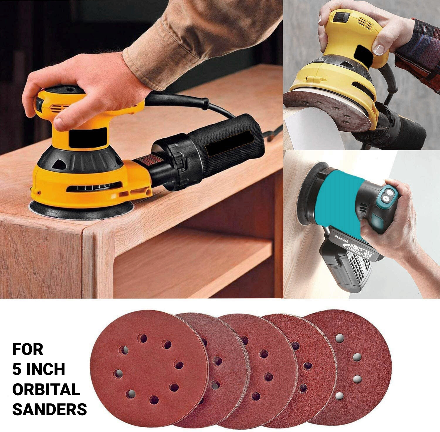 5inch Sanding Discs 800-2000 Grit Hook Loop 8-Hole Orbital Sander Pad Sandpaper