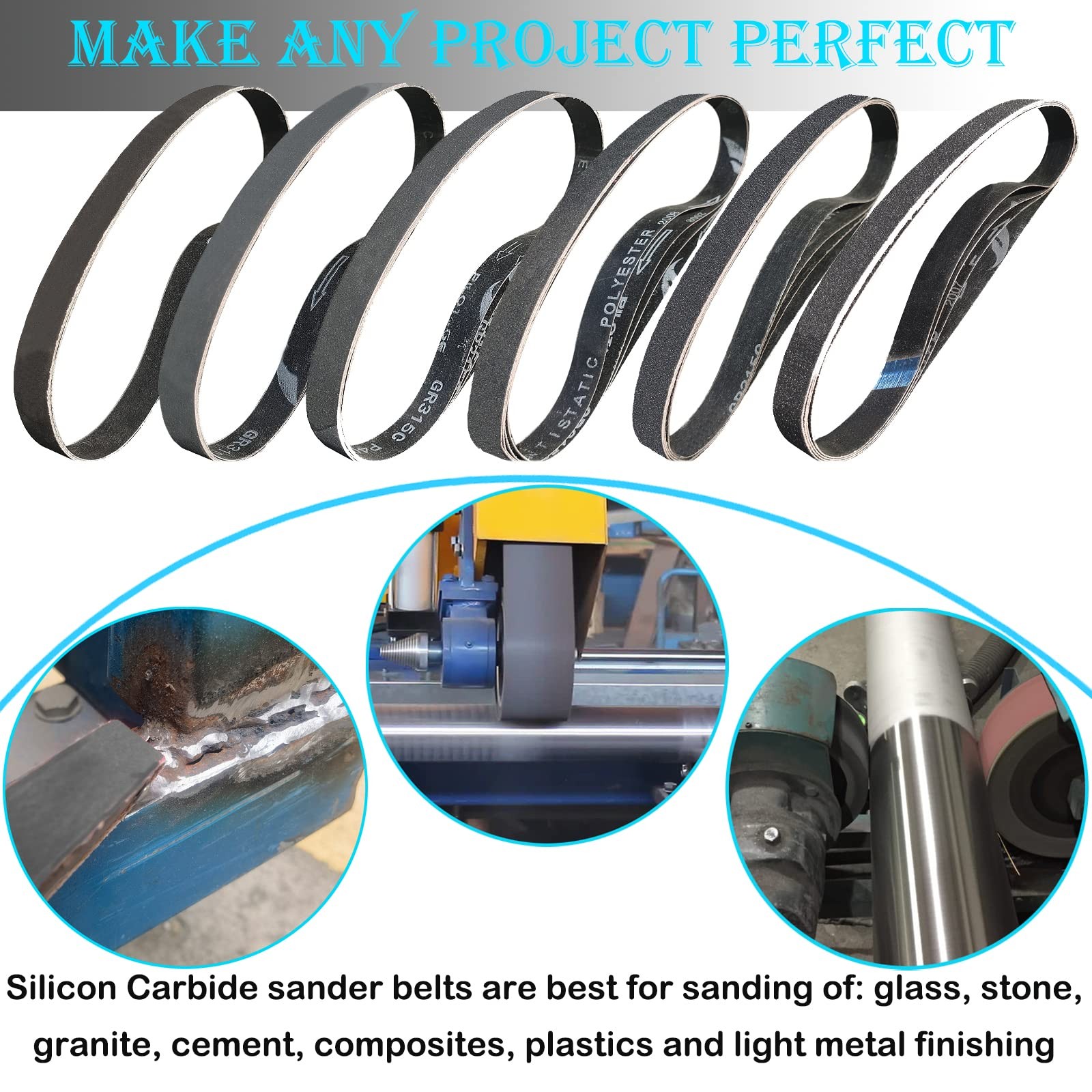 18 PCS 1 x 42 Inch Silicon Carbide Sanding Belts Assortment- 80, 1×42, Black