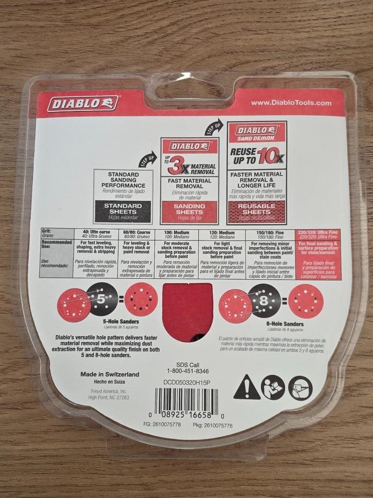 + Lot of 10 DIABLO Ceramic Blend Sanding Discs 5″ 320 Grit (15-PACK each) NEW