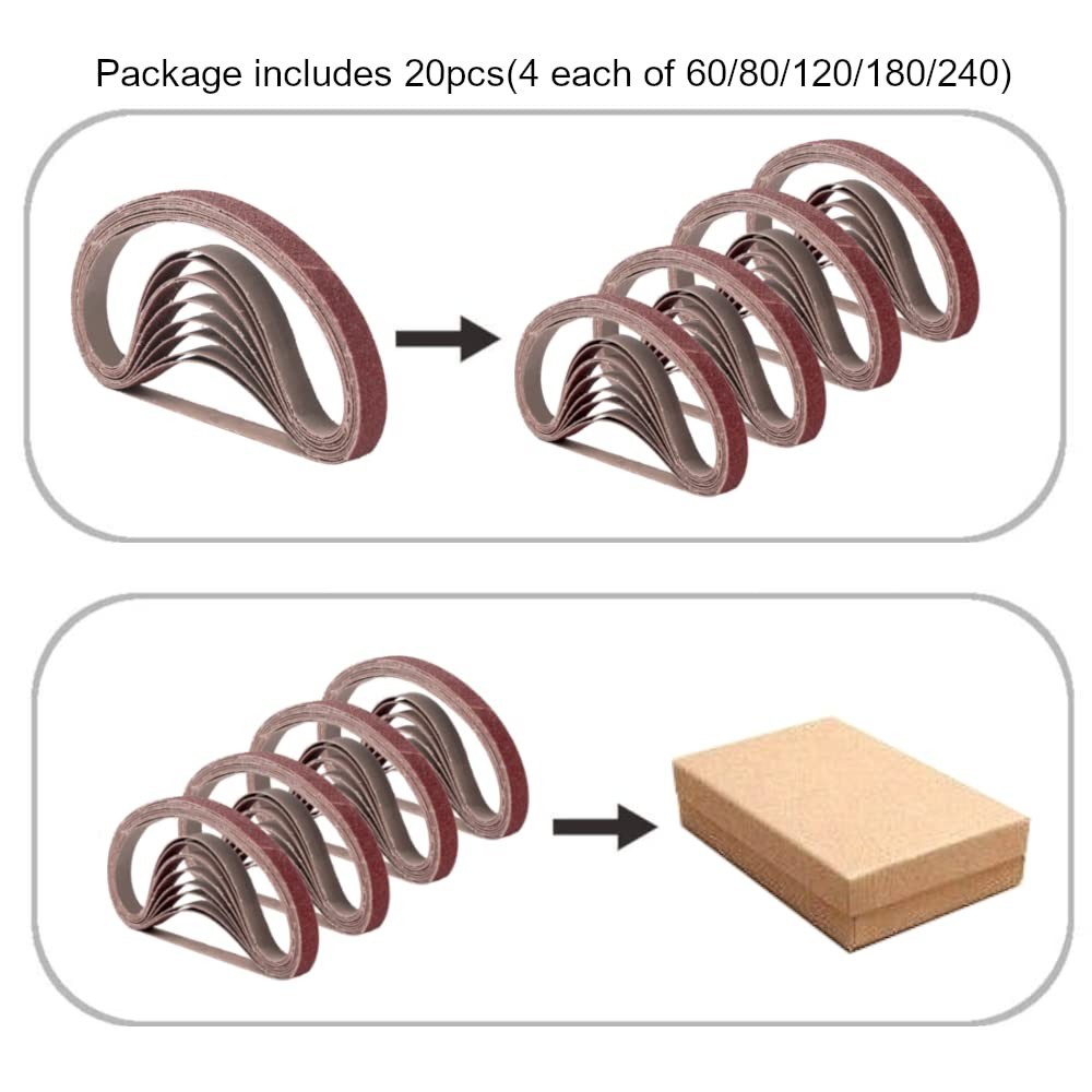 20-Pack 1/2 Inch x 18 Inch Aluminum Oxide Sanding Belts – 5 Grits Available