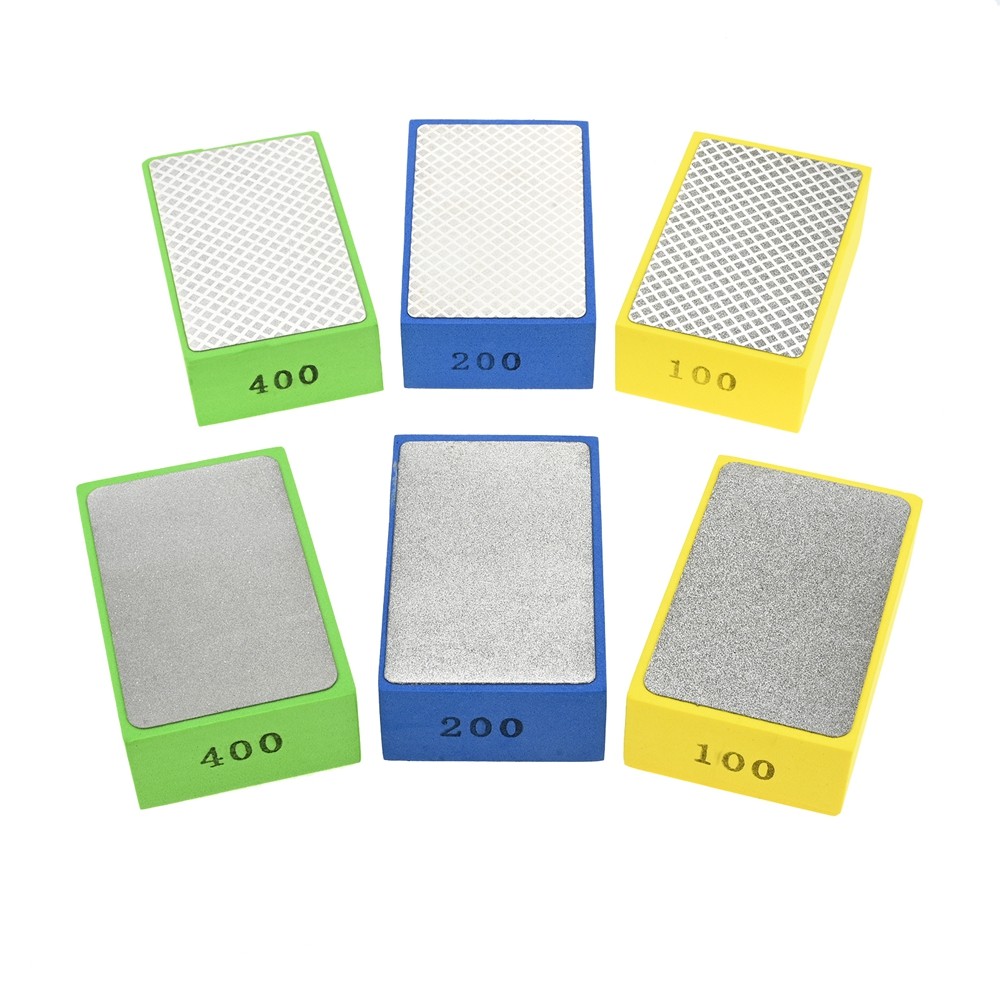 6x Diamond Hand Polishing Pads Foam Backing Sanding Blocks for Glass Wood Metal