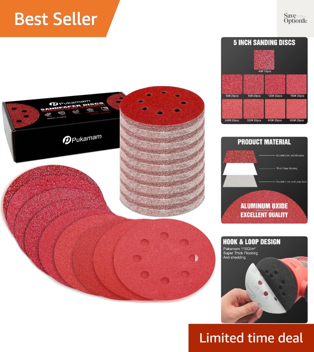 170 Pcs 5 inch Sanding Discs 40 60 80 120 180 240 320 400 600 Grit 8 Hole Hoo…