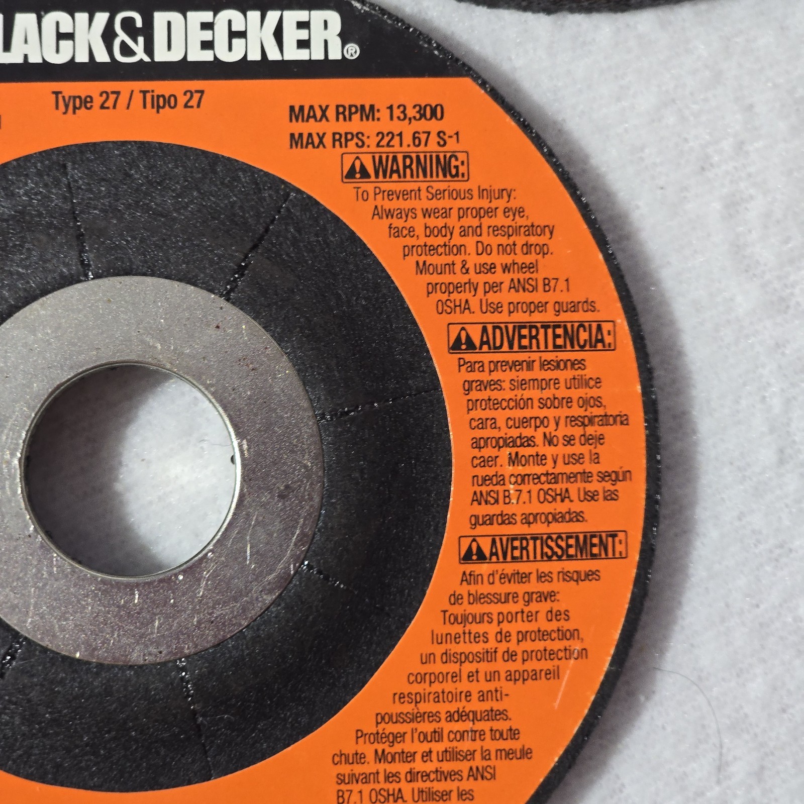 BLACK+DECKER Type 27 Metal Grinding Wheel 4-1/2in x 1/4in x 7/8in A24R 3pk