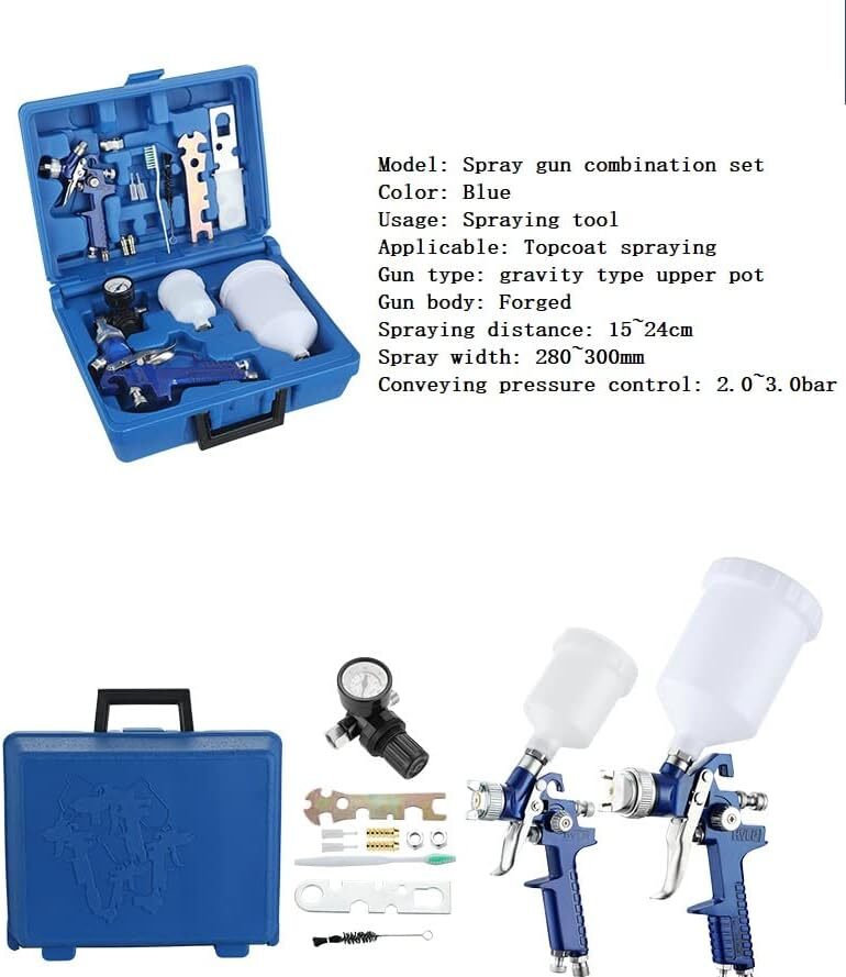 2 x HVLP Spray Gun Kit Air Gravity Feed Vehicle Car Paints 1.4MM 0.8MM Nozzle