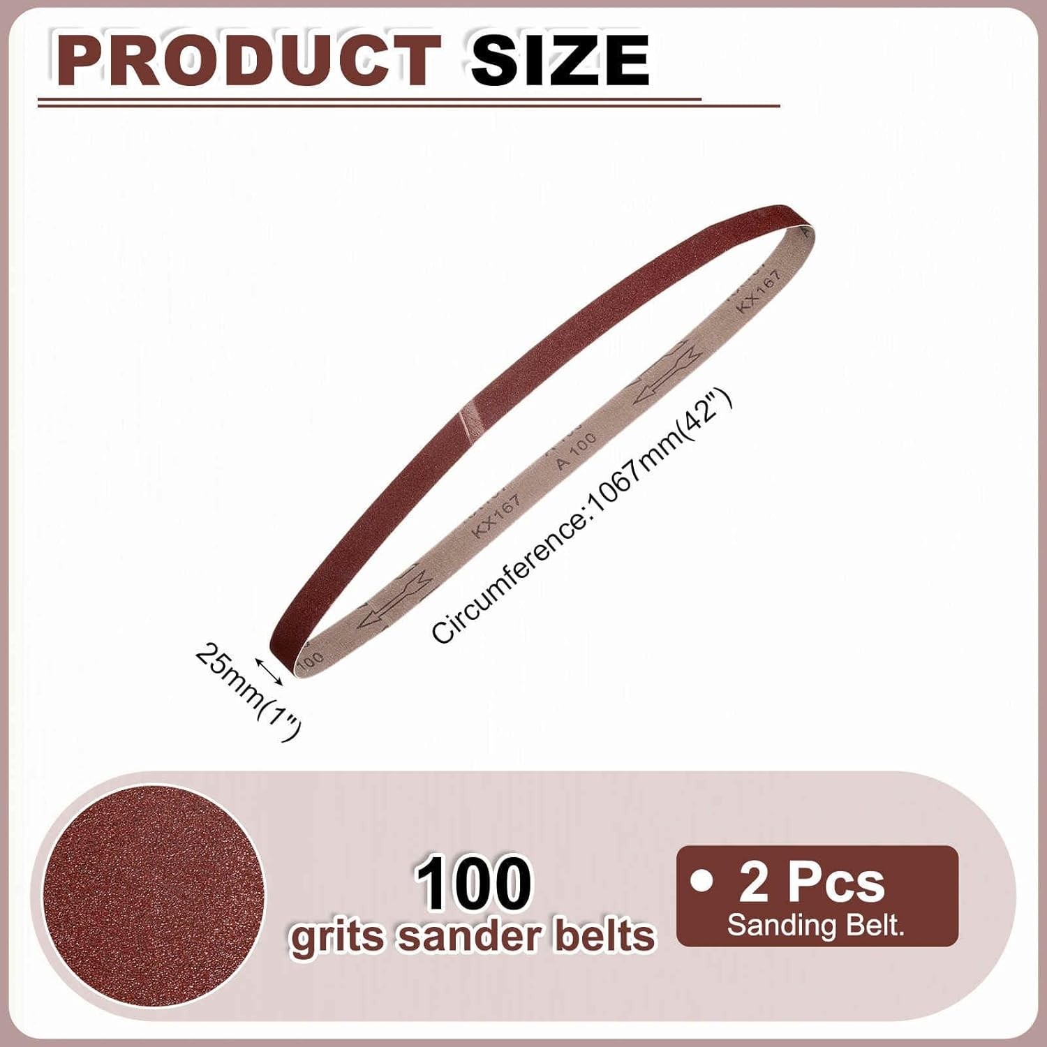 2 Pcs 1 x 42 Inch 100 Grit Aluminum Oxide Sanding Belts for Precision Sanding