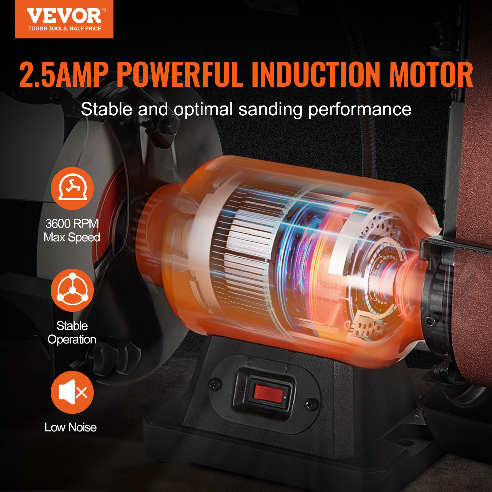 VEVOR Belt Grinder Sander Combo 8″ Bench Grinder and 2″x 28″ Belt 2.5A 3600RPM