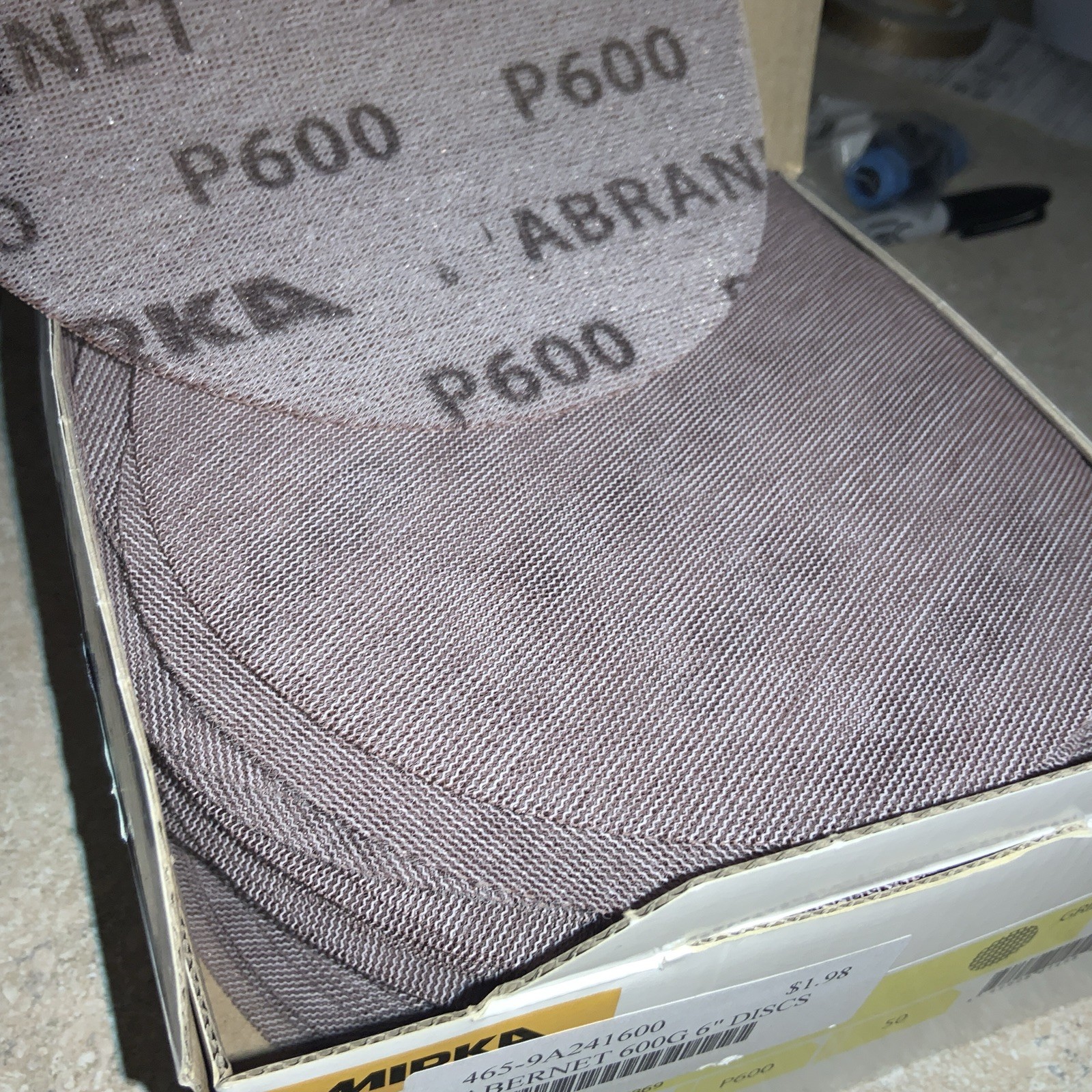 New: Mirka Abranet 600 Grit 6″ Discs 9A-241-600 – 50 Disc. – Open Box