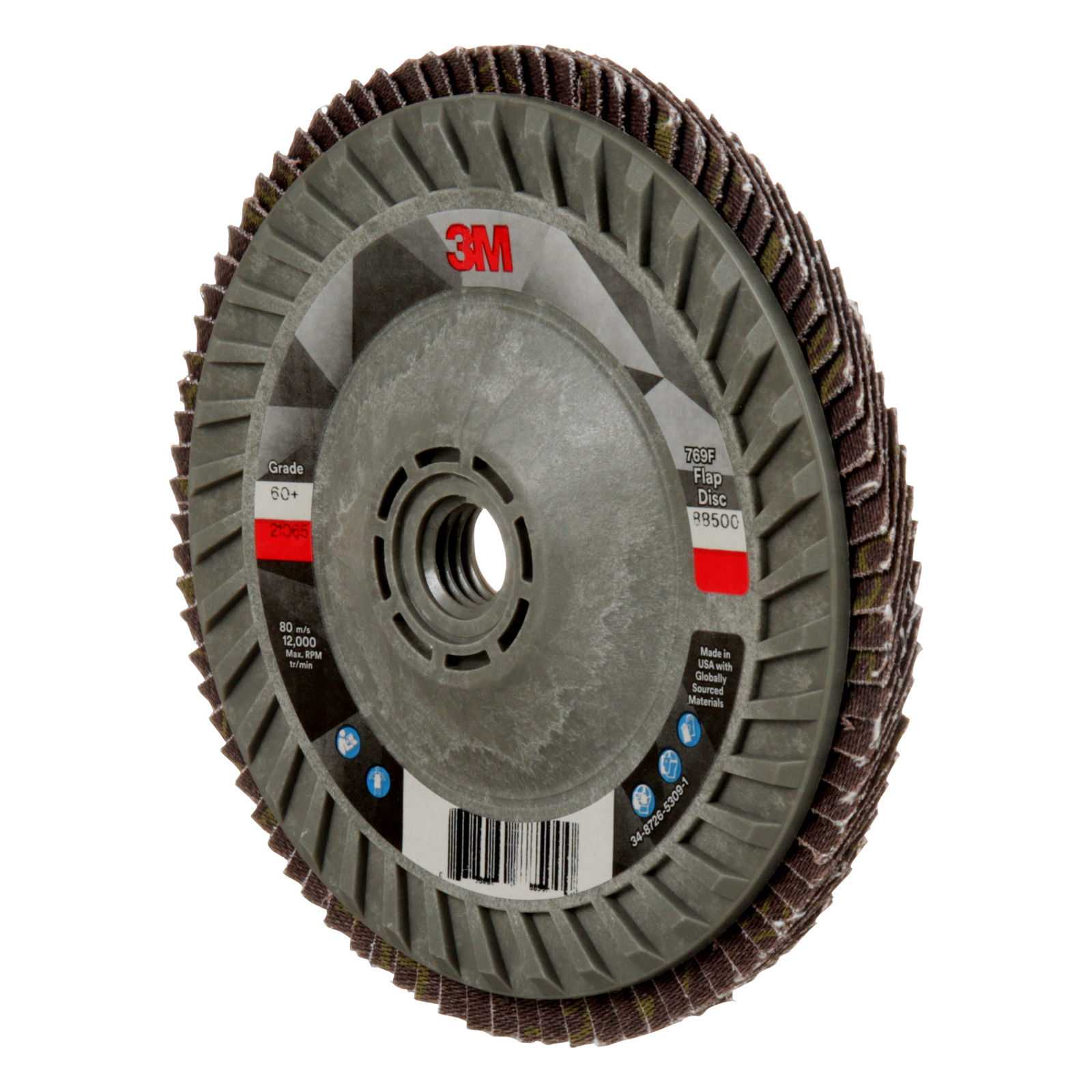 3M Flap Disc 769F, 60+, T29 Quick Change, 5 in x 5/8 in-11