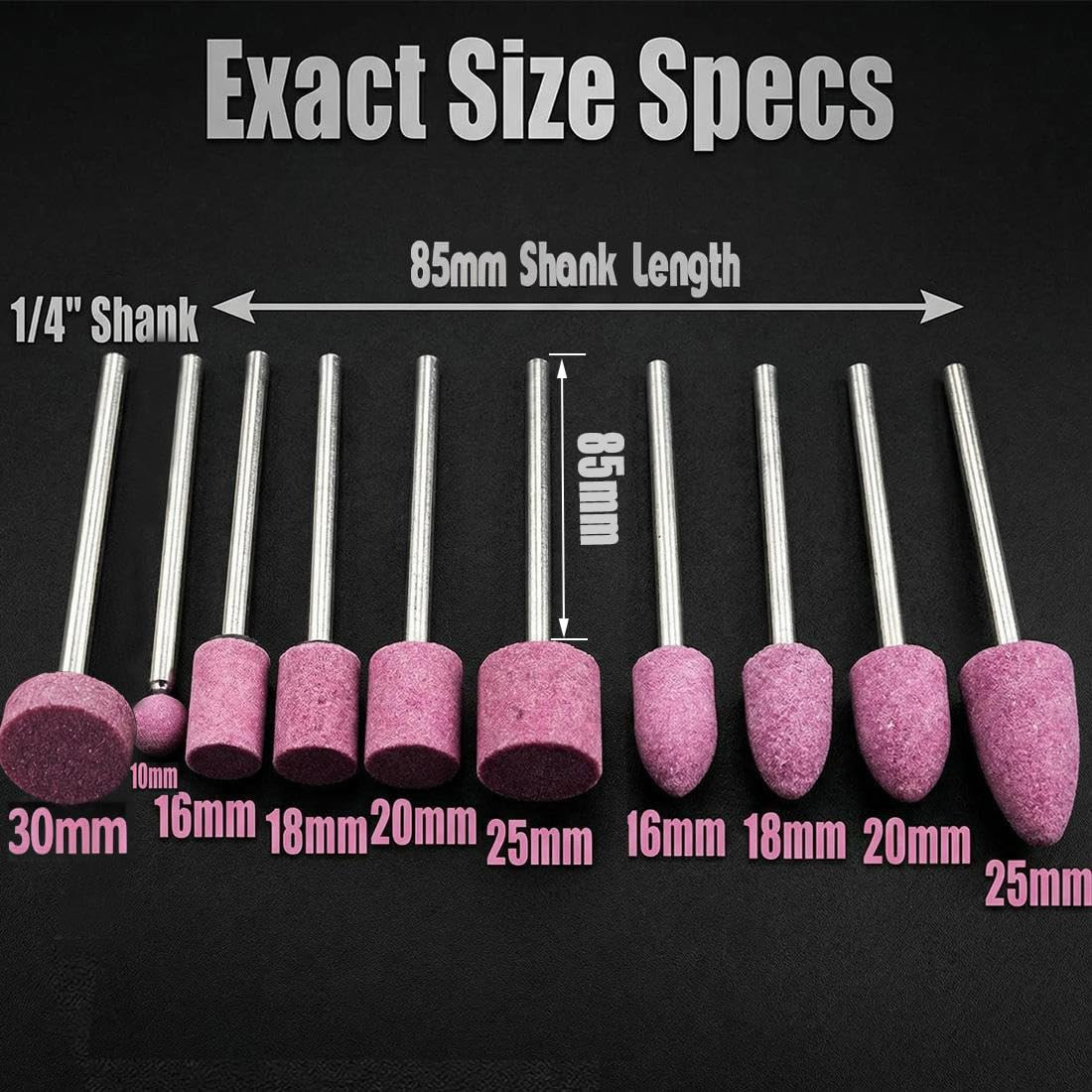 10 Pcs 85Mm Extra Long Shank Rotary Grinding Stones – 1/4” round Shank