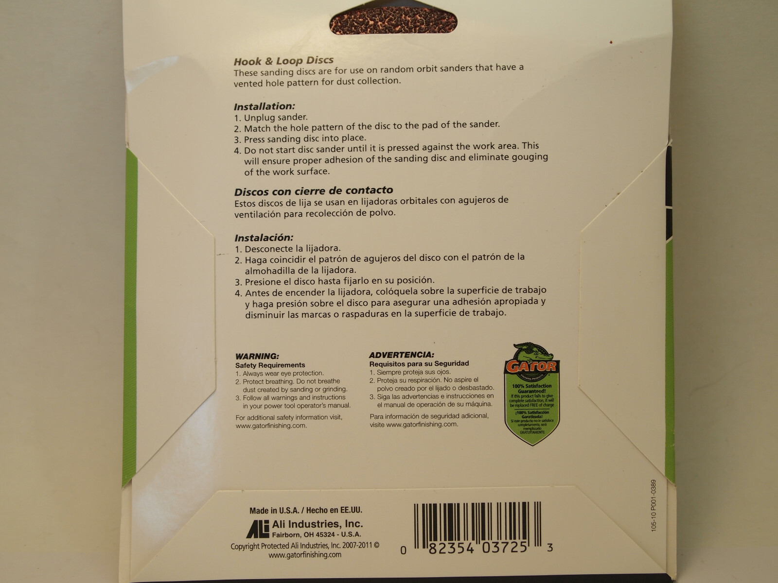 5PK 5″ 60G AO Gator Sand Sanding Sander Disc, No 3725, Ali Industries
