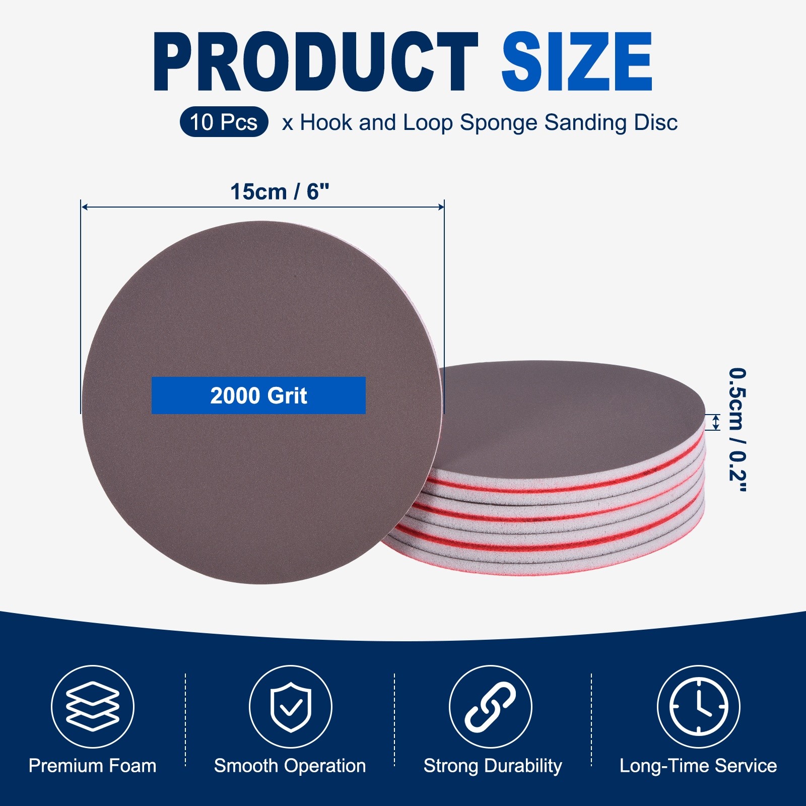 10 Pcs 2000 Grit 6 Inch Hook and Loop Sponge Sanding Disc for Sander, Black