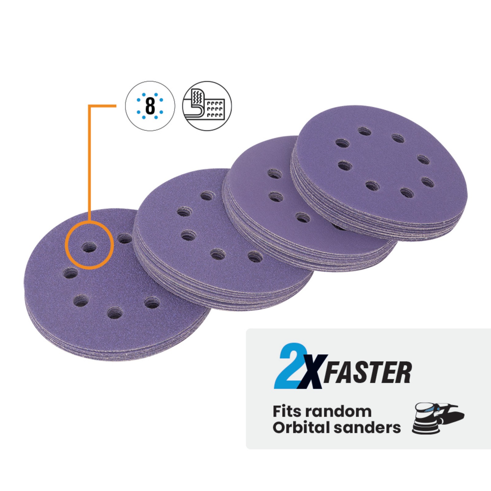 Spyder 50pc 5 in. 8-Hole Sanding Discs with Hook and Loop Assorted Grits 500098